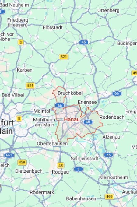 Gewerbeauflösung Hanau und Umgebung Karte